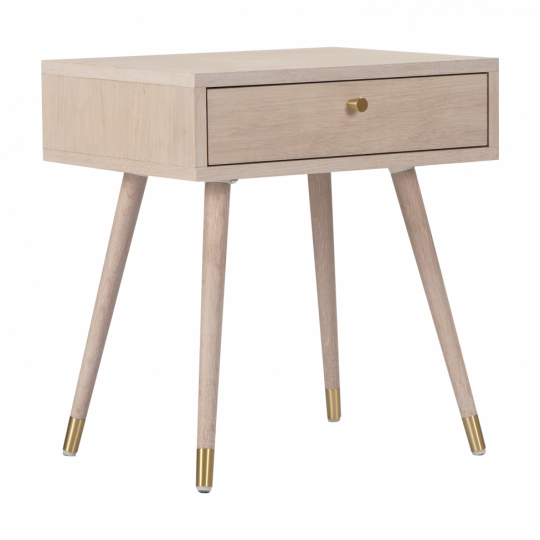 Mesita de noche 'Prime' - Roble blanco/Latón