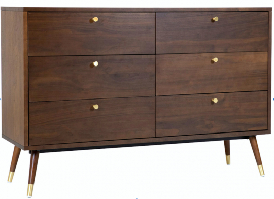 Cómoda 'Prime' 6 cajones - Nogal/Latón