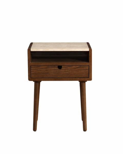 Mesa auxiliar 'Sapri' 45x60cm - Nogal/Travertino