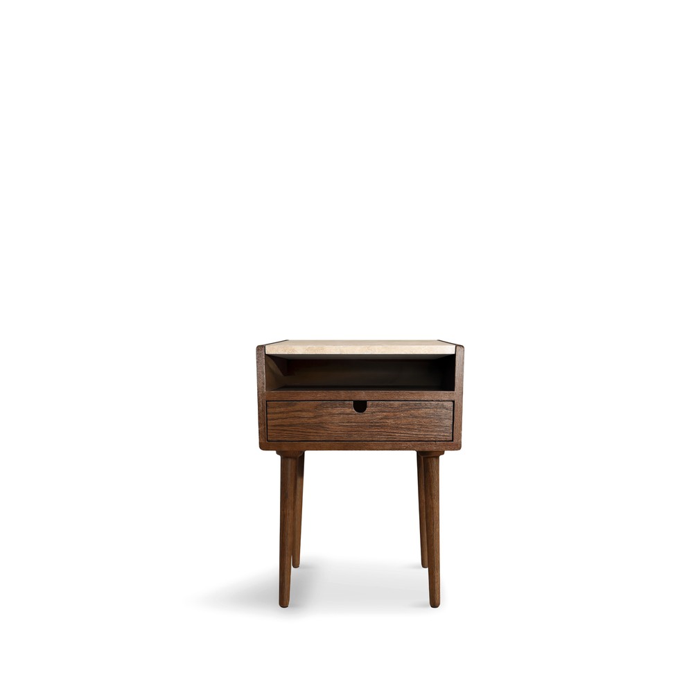 Mesa auxiliar 'Sapri' 45x60cm - Nogal/Travertino