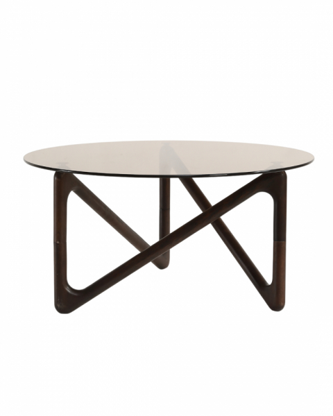 Mesa de centro 'Modica' Ø80 – Nogal/Vidrio