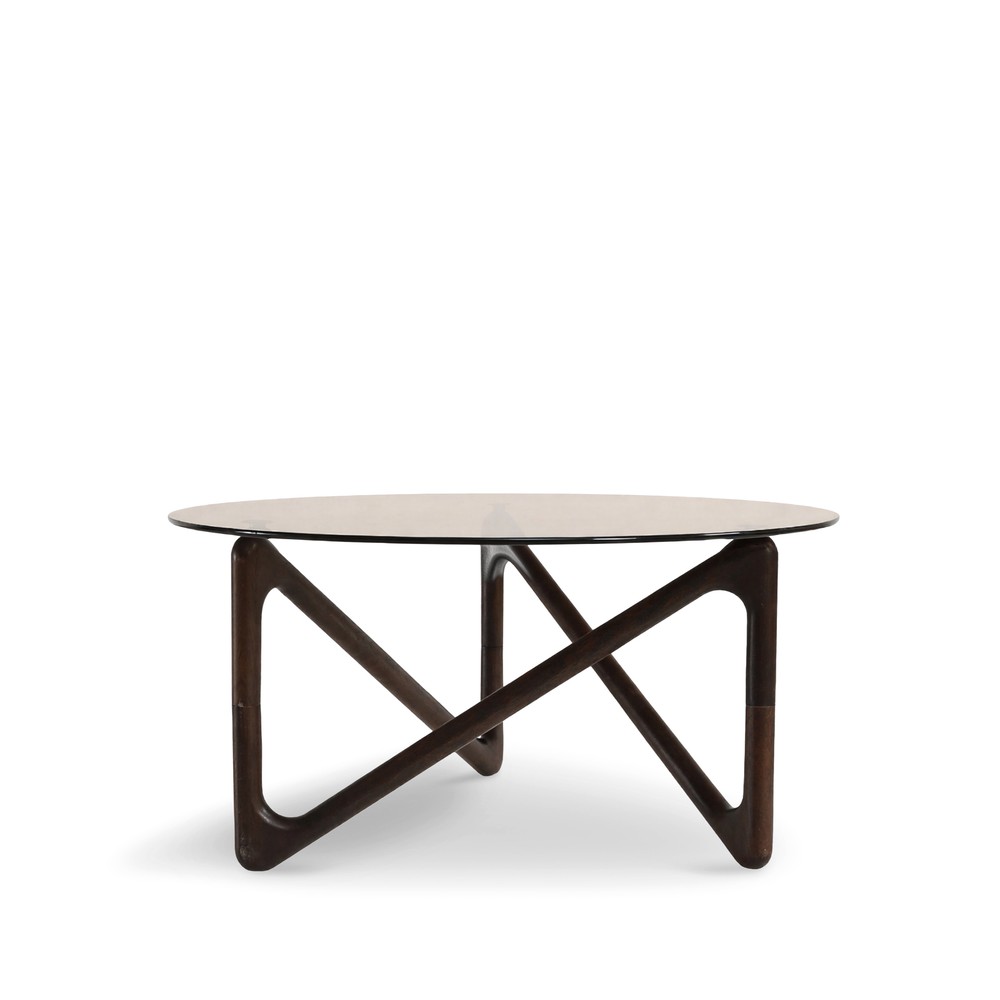 Mesa de centro 'Modica' Ø80 – Nogal/Vidrio
