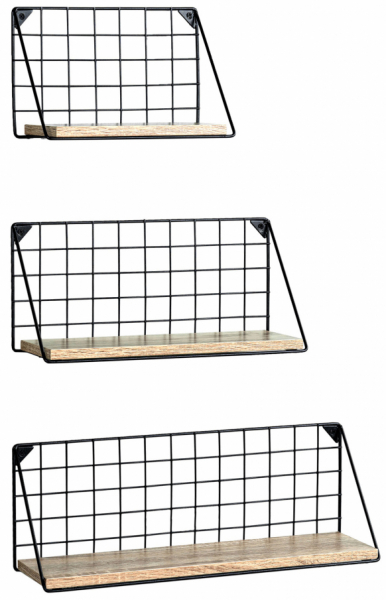 3-pack Estantes de pared 'Net' - Negro/Natural