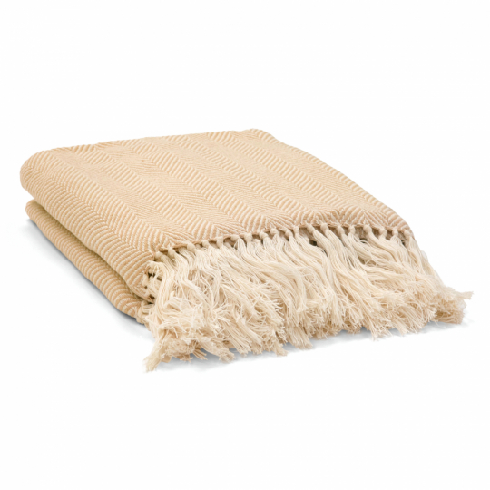 Manta de algodón 'Denisa Fishbone' 130x170cm - Beige/blanco