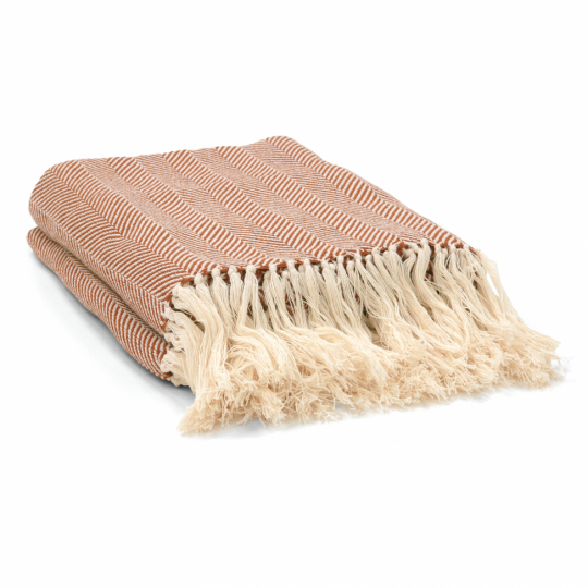 Manta de algodón 'Denisa Fishbone' 130x170cm - Marrón/blanco