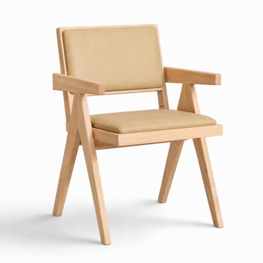 Silla con reposabrazos 'Jean' - Roble blanqueado/Beige