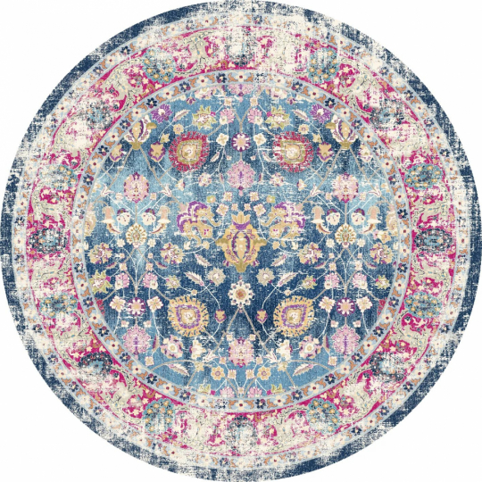 Alfombra redonda 'Bouhjar' 160cm - Azul/Rosa/Multi