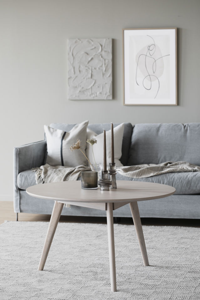 Mesa de centro 'Yumi' Redonda 90cm - Roble pigmentado blanco