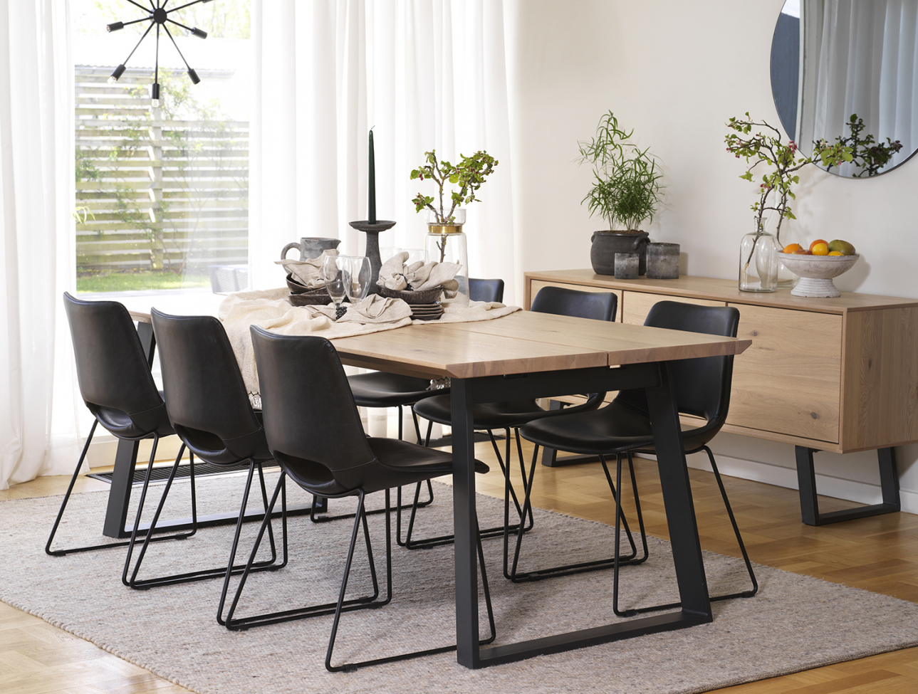 Mesa 'Melville' 210x95cm - Roble pigmentado blanco/Negro