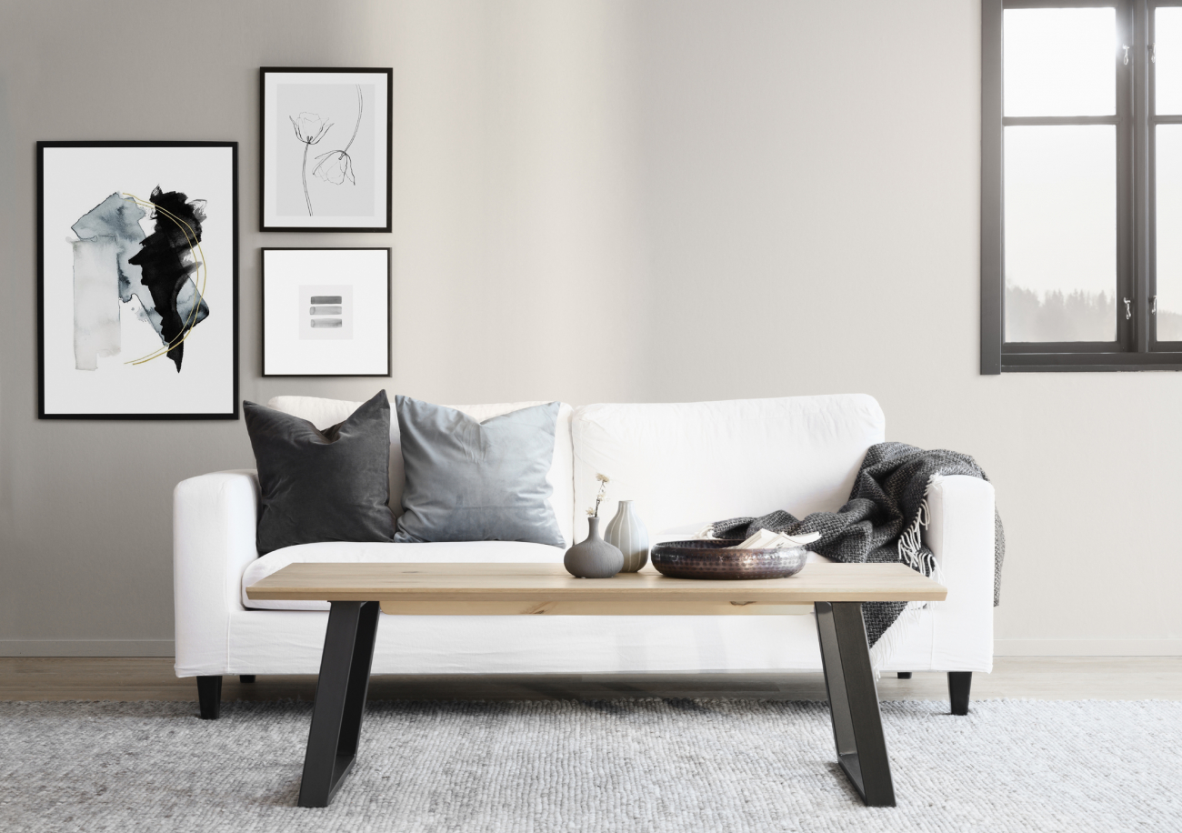 Mesa de centro 'Melville' 140x65cm - Roble pigmentado blanco/Negro