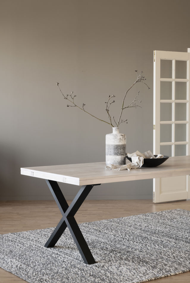 Mesa de comedor 'Brooklyn' 220x95cm - Pigmentada blanca/Negra X-pata