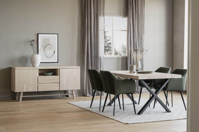 Mesa de comedor 'Brooklyn' 170x95cm - Pigmentada blanca/Negra X-pata