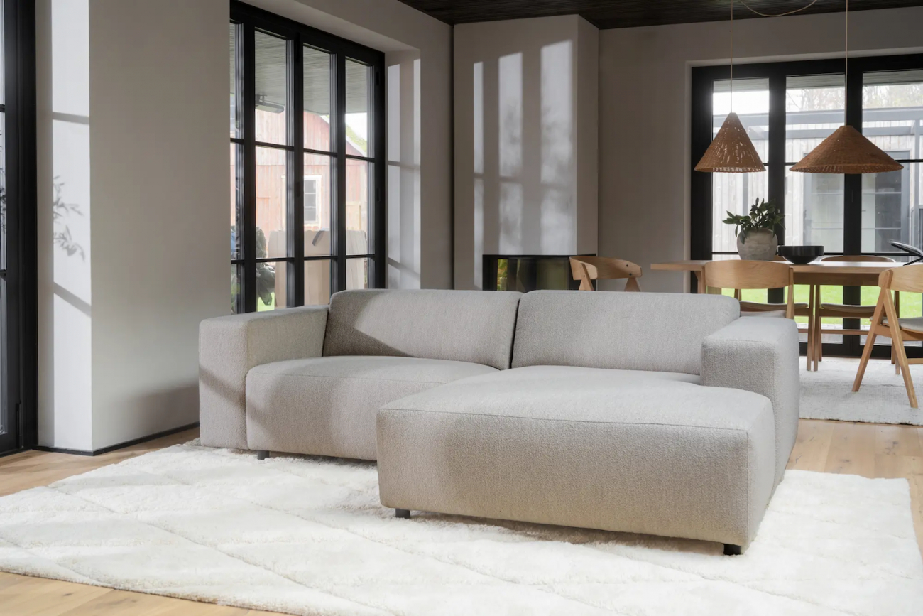 Sofá de 3 plazas 'Willard' con chaise longue H - Beige