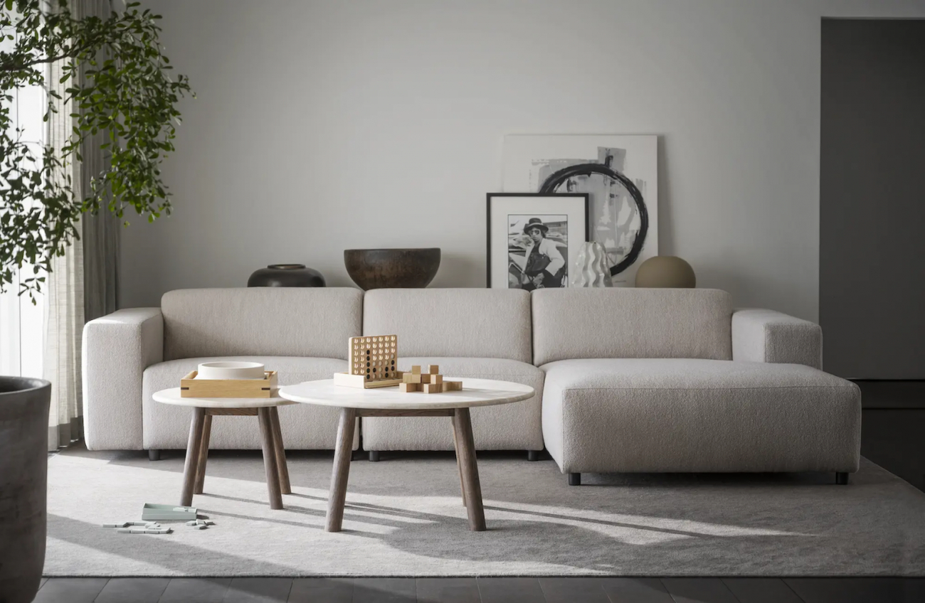 Sofá de 4 plazas 'Willard' chaise longue H - Beige claro