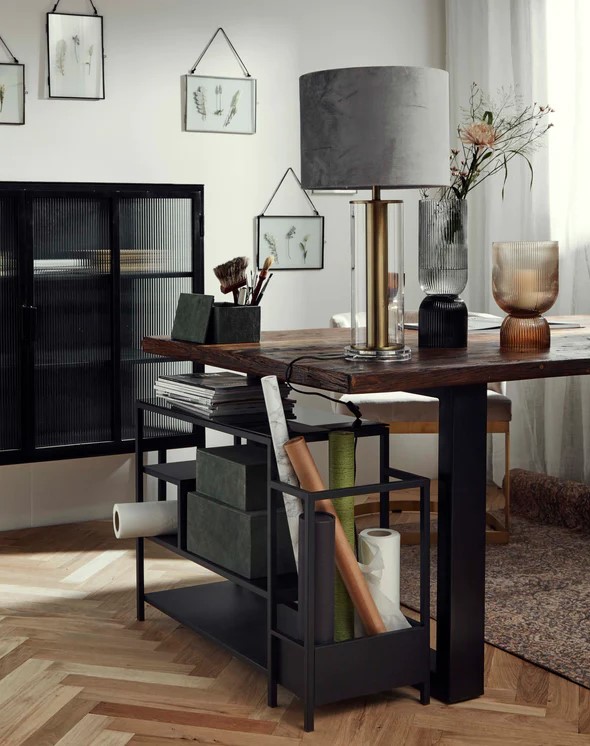 Estante de hierro/Mesa lateral 'With' - Negro/Vidrio