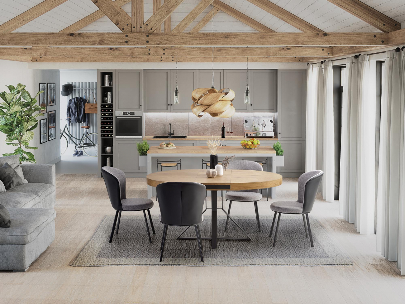 Mesa de comedor 'Mercy' redonda 120-160cm - Natural