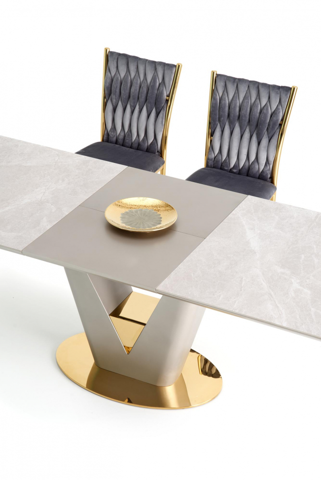 Mesa de comedor 'Valentino' 160-220cm - Gris/latón