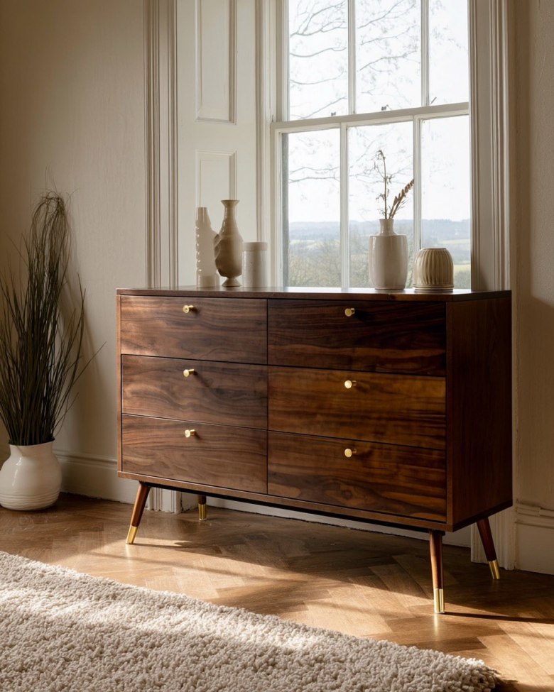 Cómoda 'Prime' 6 cajones - Nogal/Latón