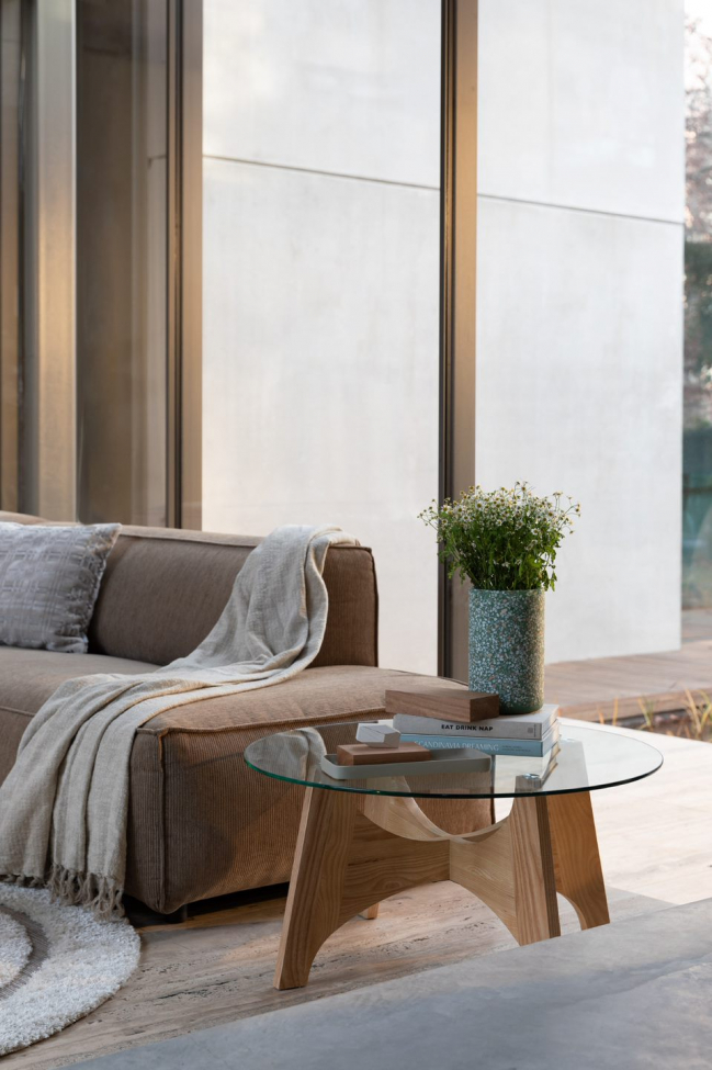 Mesa de centro 'Kobe' Redonda 80cm - Natural/Vidrio