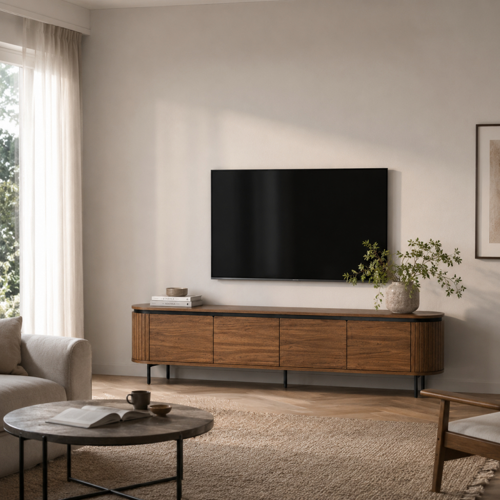 Mueble TV 'Kärra' 200x40cm - Nogal/Negro