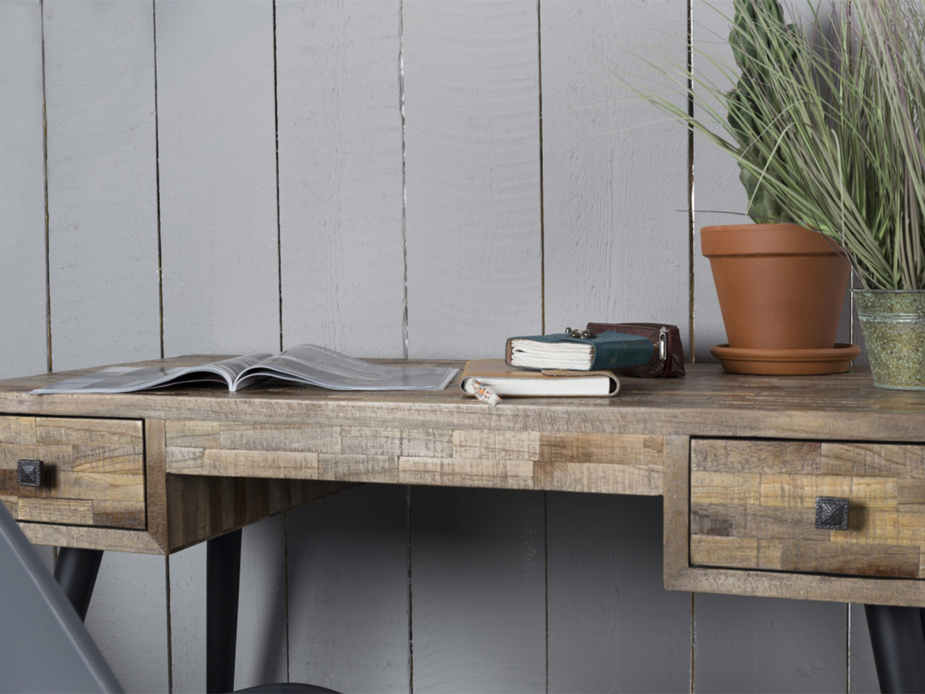 Escritorio/Mesa lateral 'Leo' - Teak/Acero