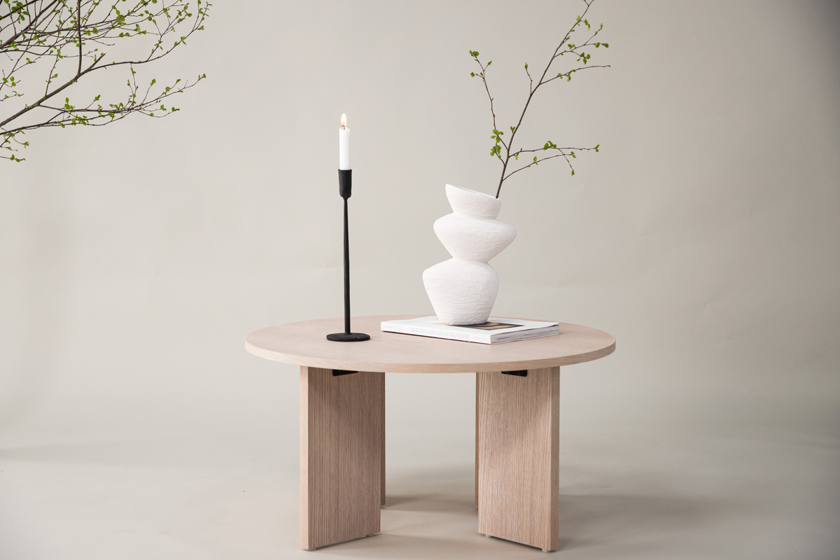 Mesa de café 'Arvika' Redonda 80cm - Roble pigmentado blanco