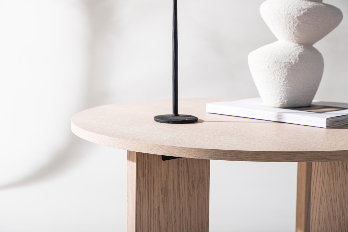 Mesa de café 'Arvika' Redonda 80cm - Roble pigmentado blanco