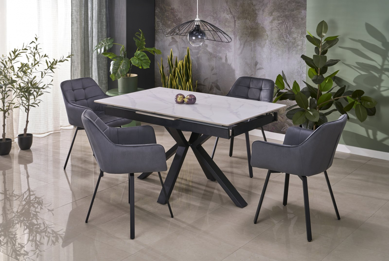 Mesa de comedor 'Platan' 140-180cm - Blanco/negro