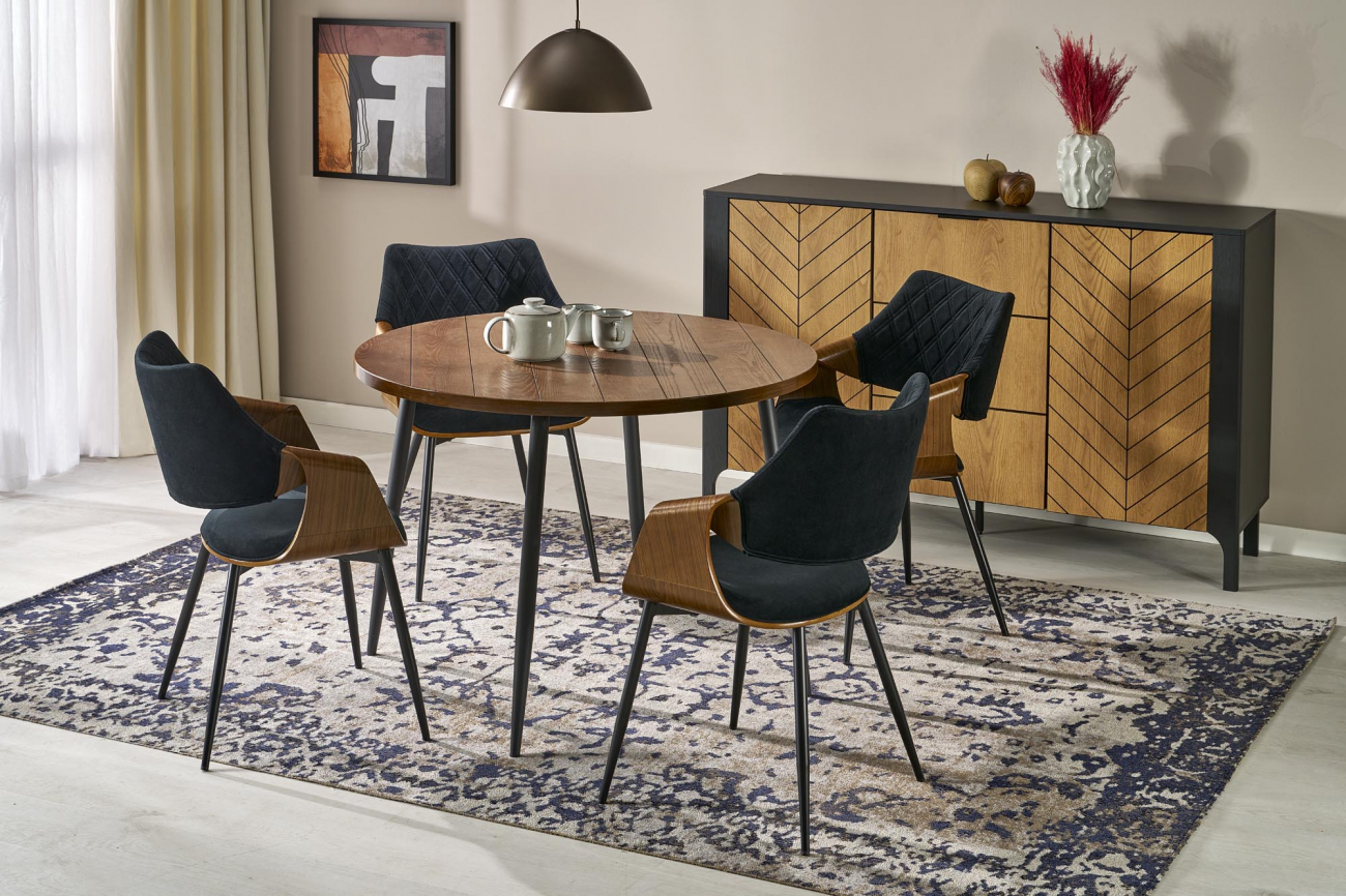 Mesa de comedor 'Barry' Redonda 105cm - Natural/negro