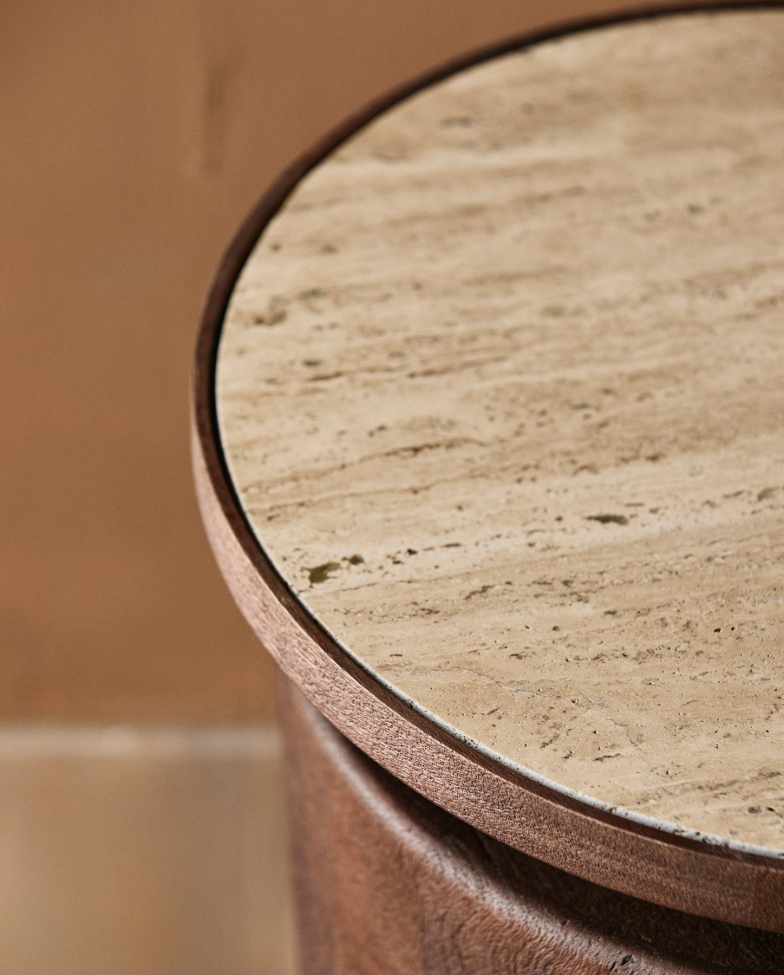 Mesa auxiliar 'Kwando' - Natural/Travertino