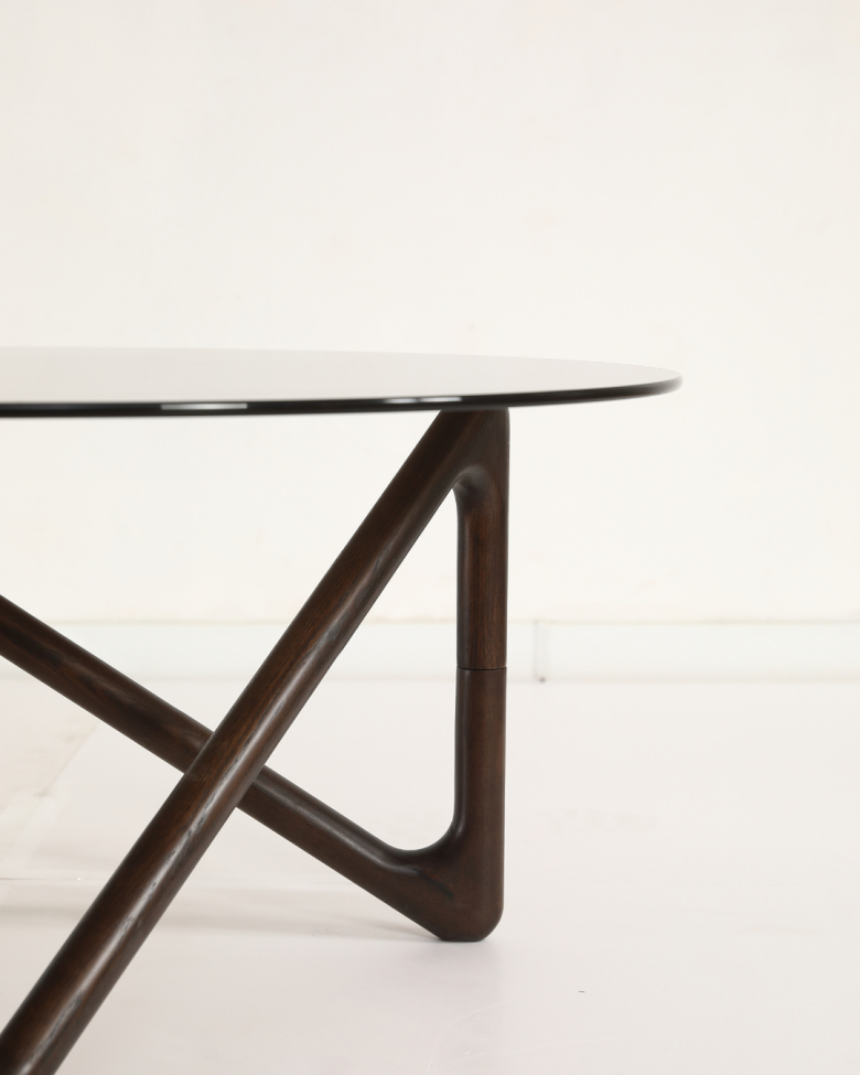 Mesa de centro 'Modica' Ø80 – Nogal/Vidrio