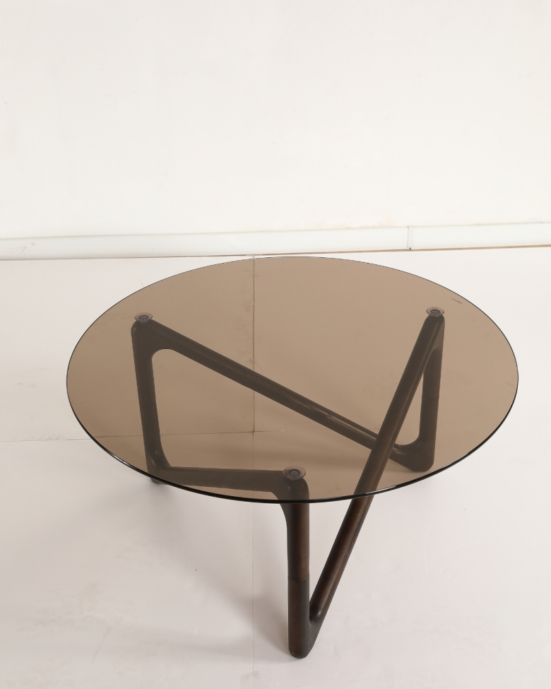 Mesa de centro 'Modica' Ø80 – Nogal/Vidrio