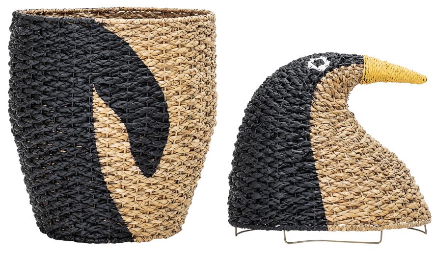 Korg med lock 'Pingvin' - Svart/Natur