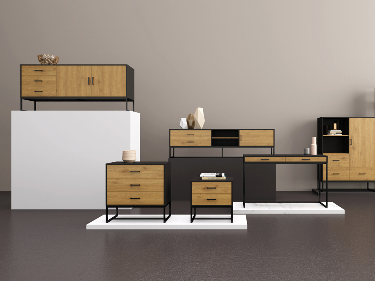 Mesita de noche 'Amster' - Roble/Negro