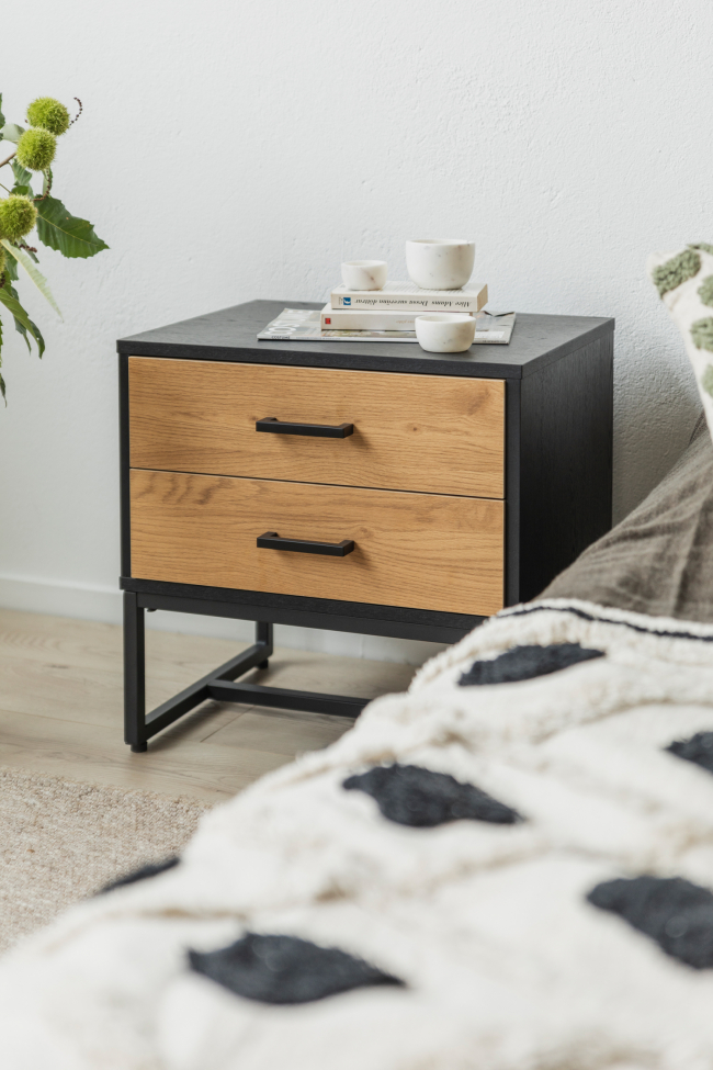 Mesita de noche 'Amster' - Roble/Negro
