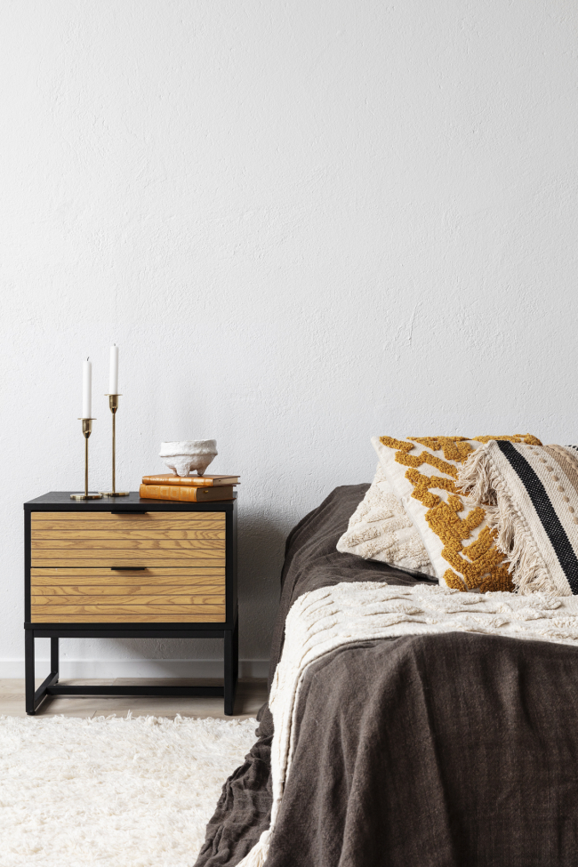 Mesita de noche 'Line' - Roble/Negro