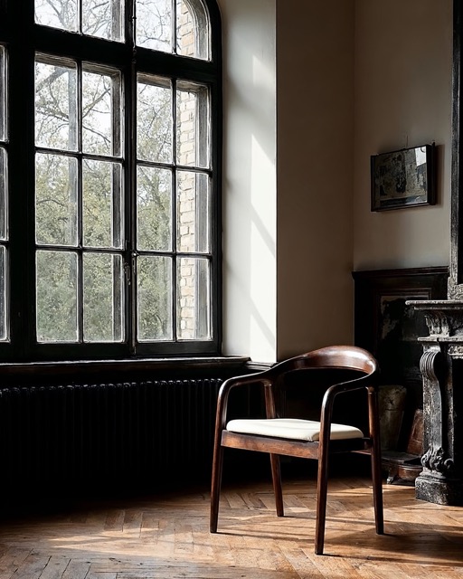 Silla con brazos 'Aspa' - Marrón oscuro/Beige