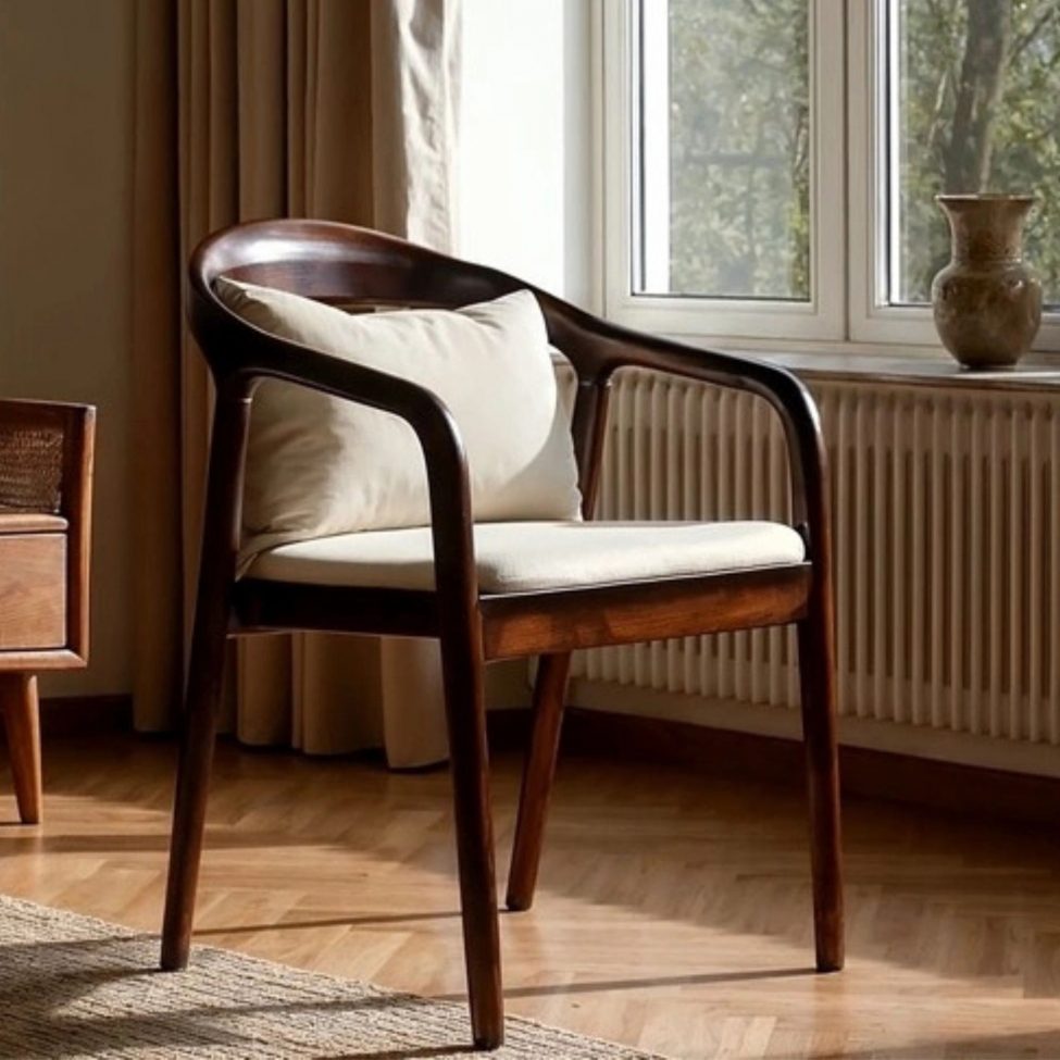 Silla con brazos 'Aspa' - Marrón oscuro/Beige