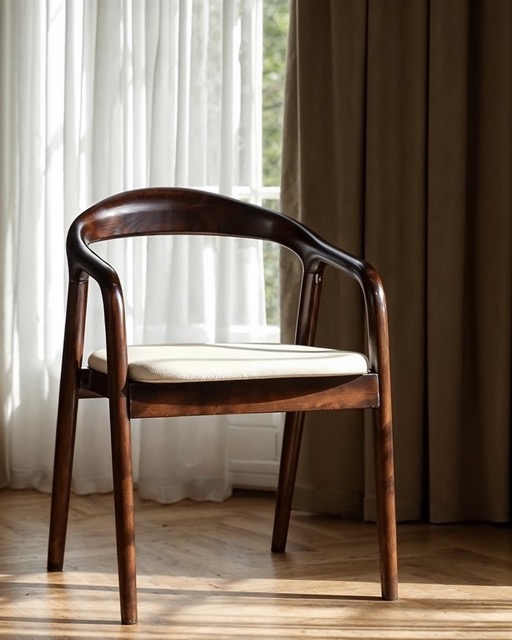 Silla con brazos 'Aspa' - Marrón oscuro/Beige