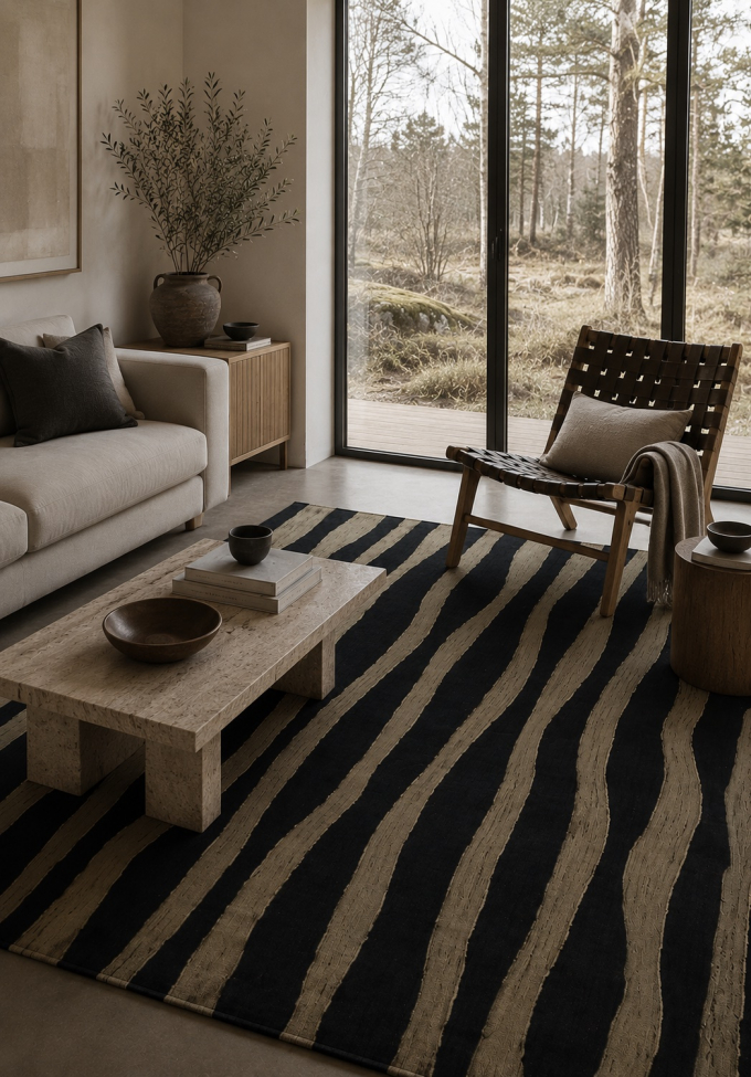 Alfombra 'Seronis' - Negro/Beige