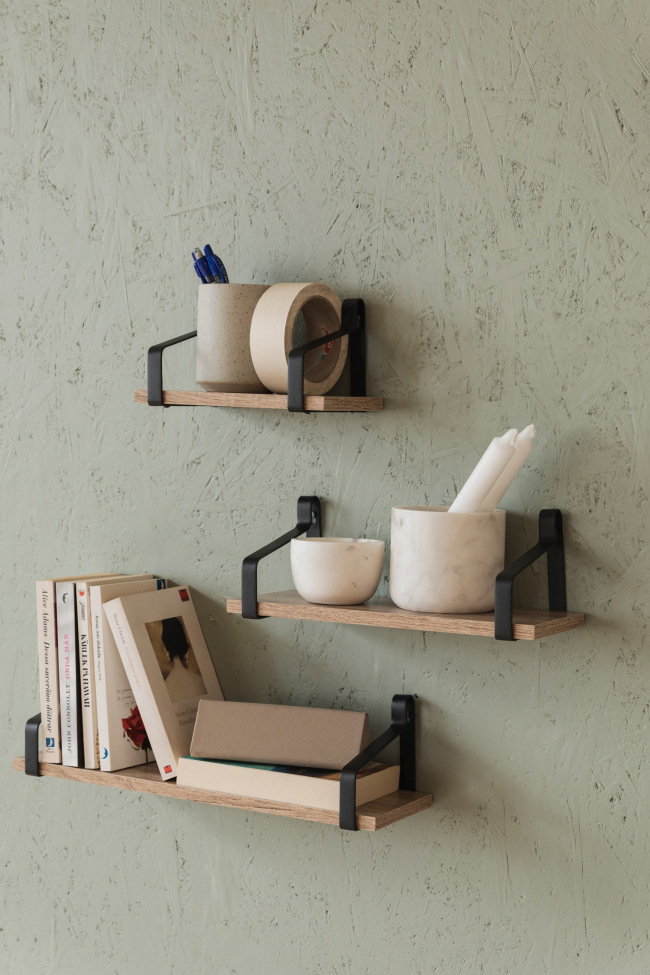 3-pack Estantes de pared 'Mia' - Negro/Natural