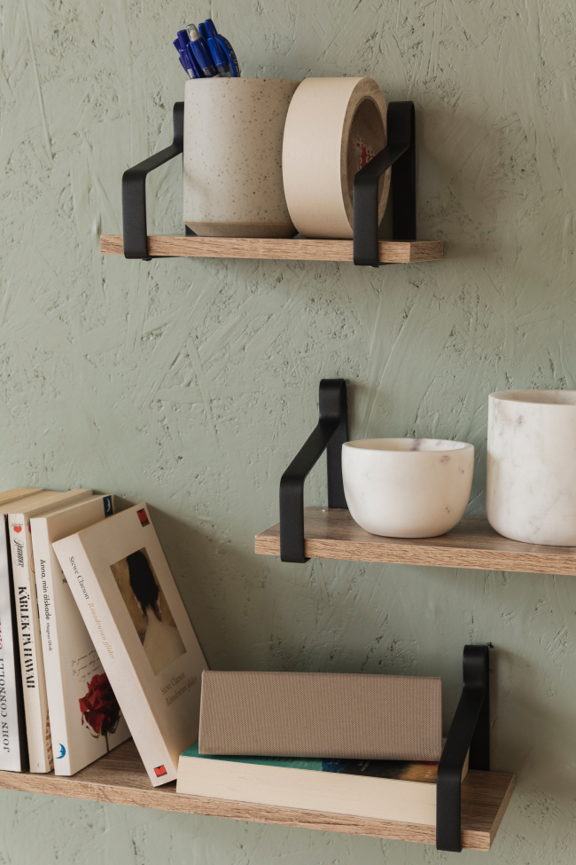 3-pack Estantes de pared 'Mia' - Negro/Natural