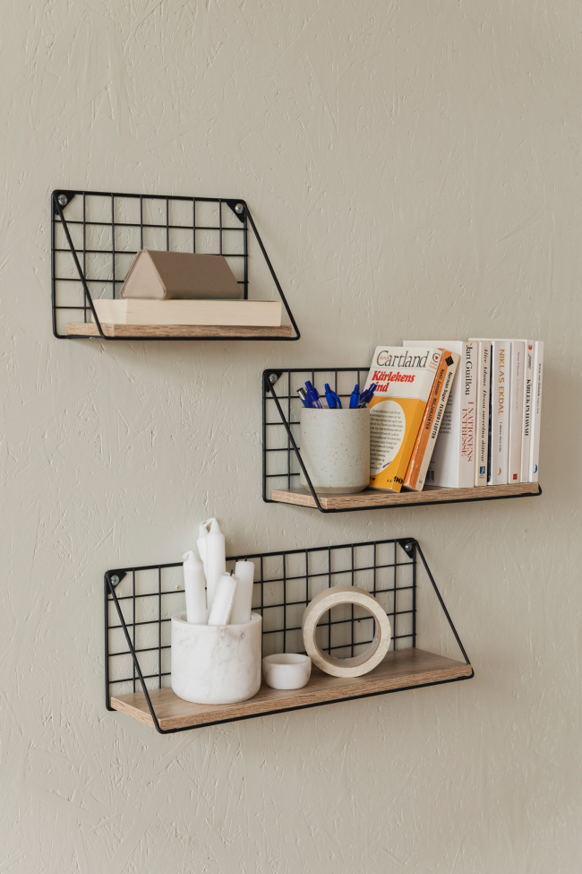 3-pack Estantes de pared 'Net' - Negro/Natural