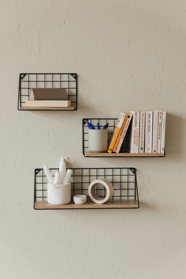 3-pack Estantes de pared 'Net' - Negro/Natural