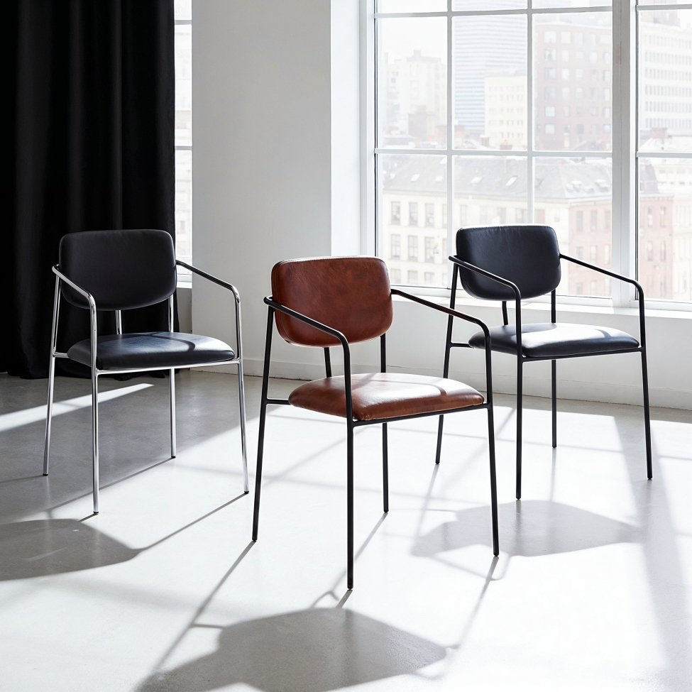 Silla con brazos 'Ebba' - Negro/Plata