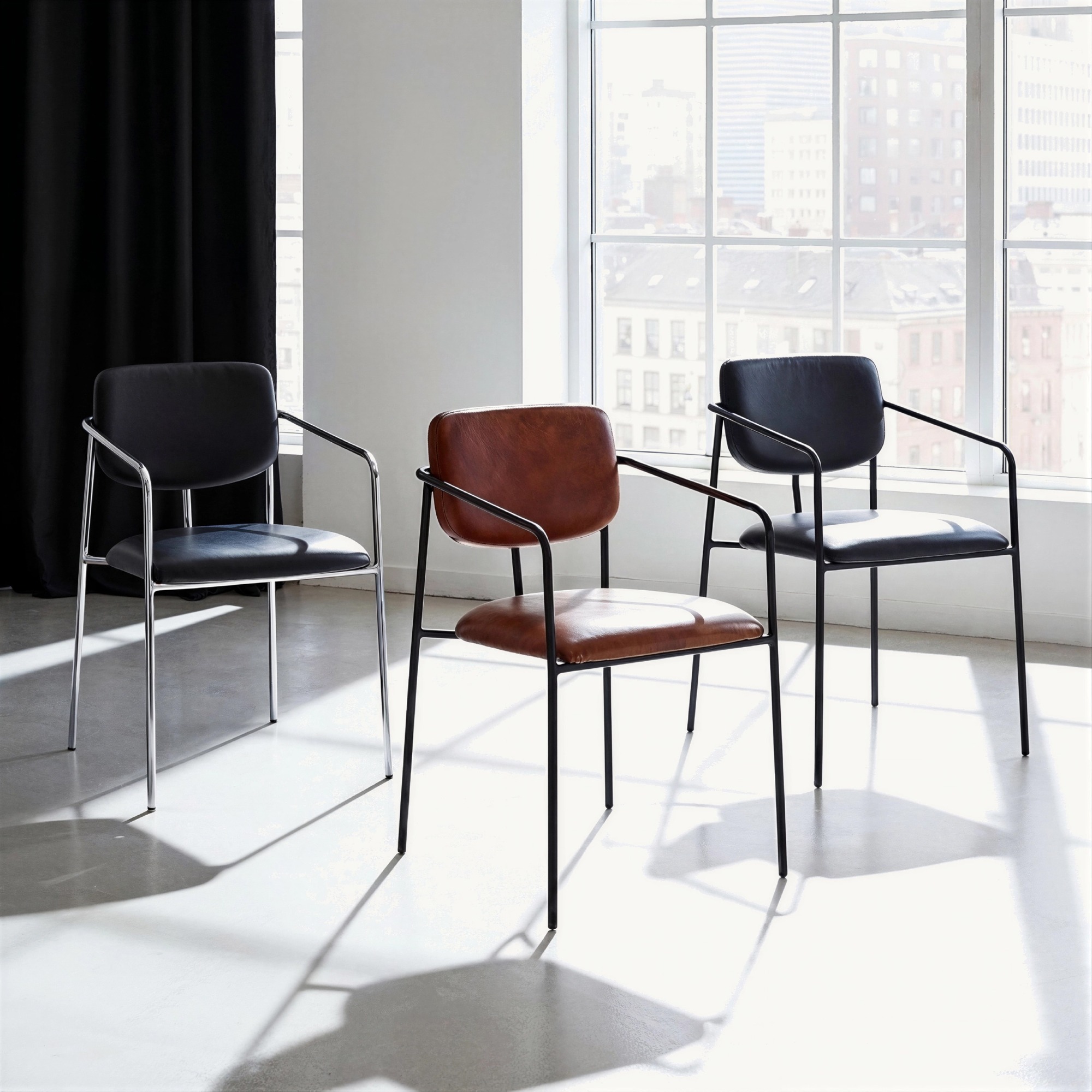 Silla con brazos 'Ebba' - Negro/Plata
