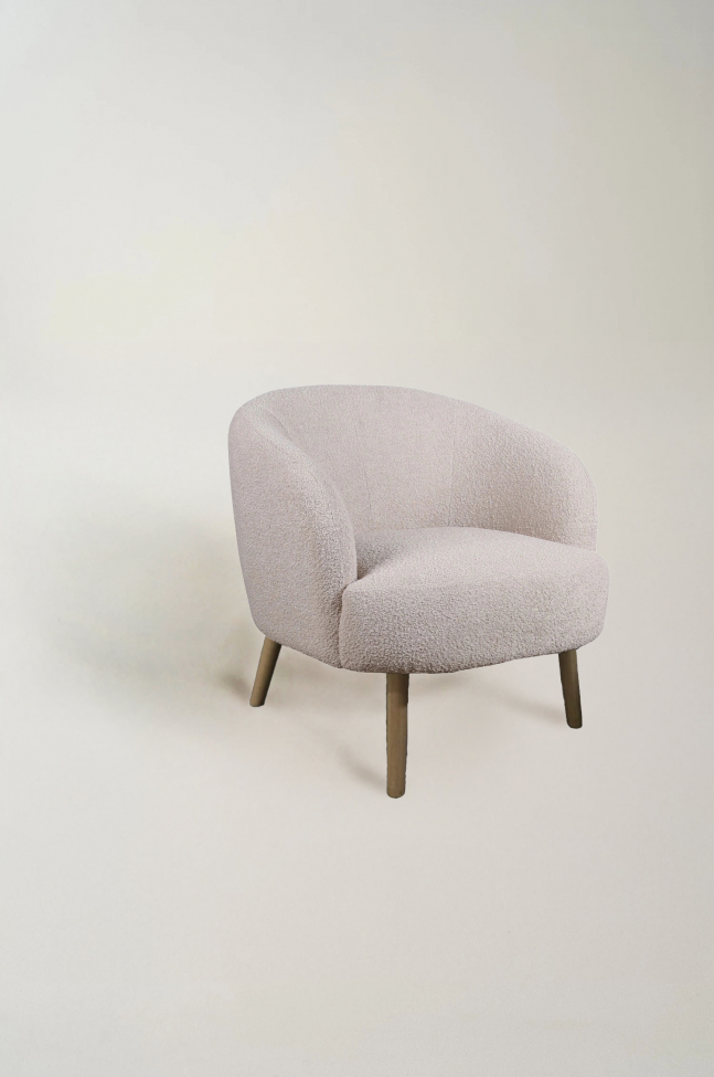 Sillón 'Capri' con patas de madera - Beige/Bouclé