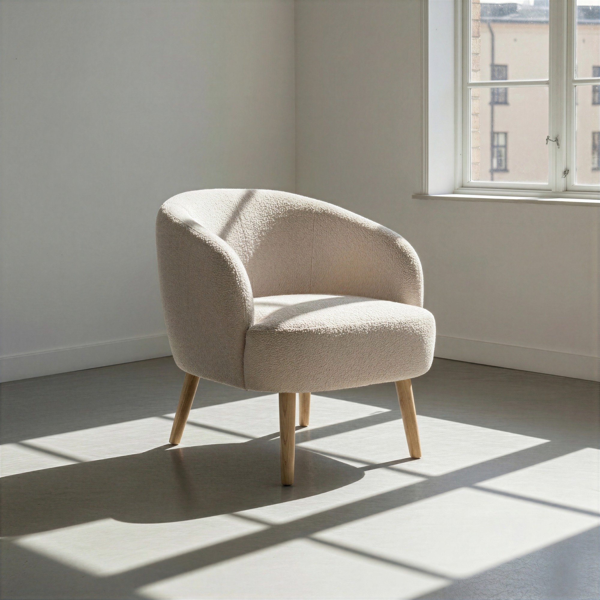 Sillón 'Capri' con patas de madera - Beige/Bouclé