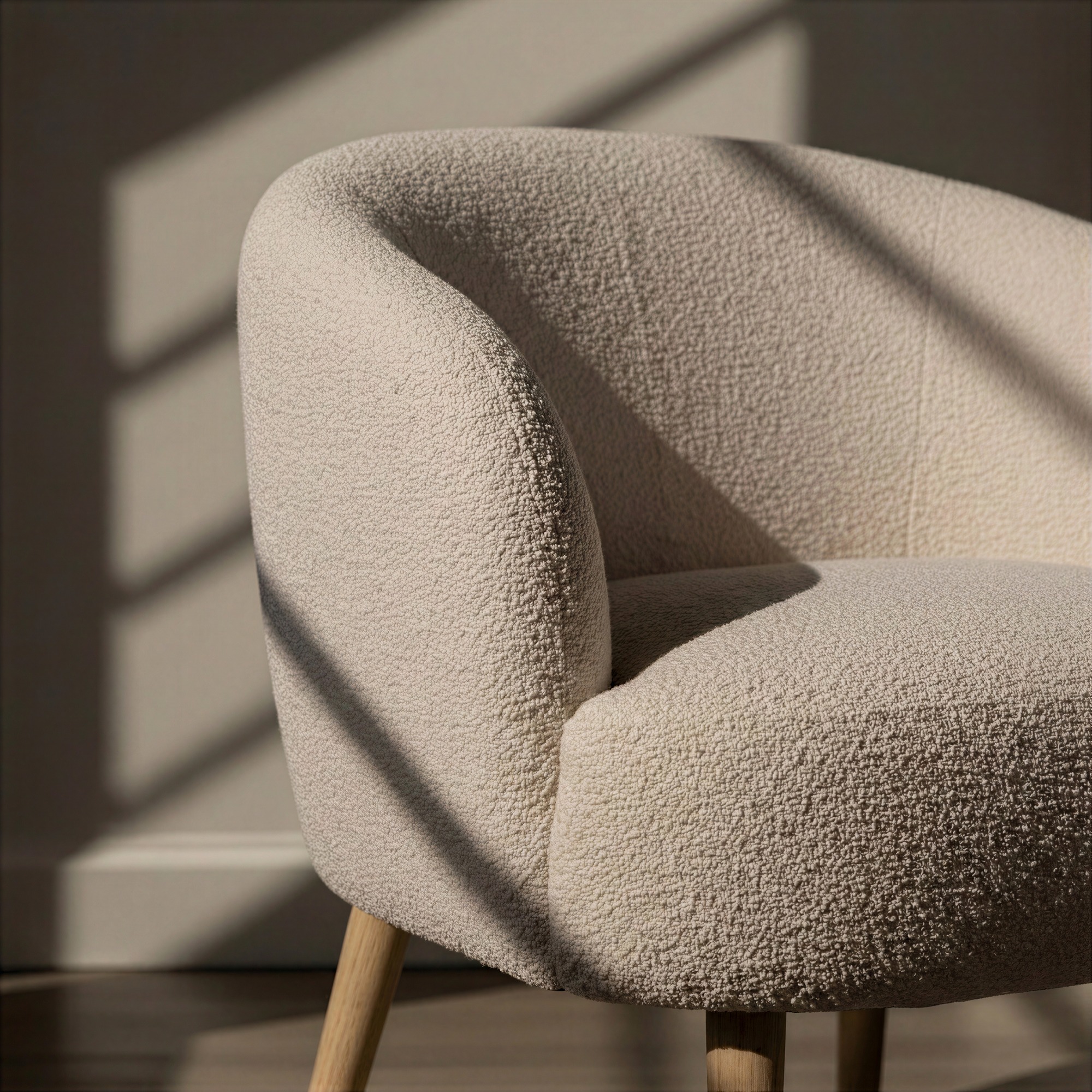 Sillón 'Capri' con patas de madera - Beige/Bouclé