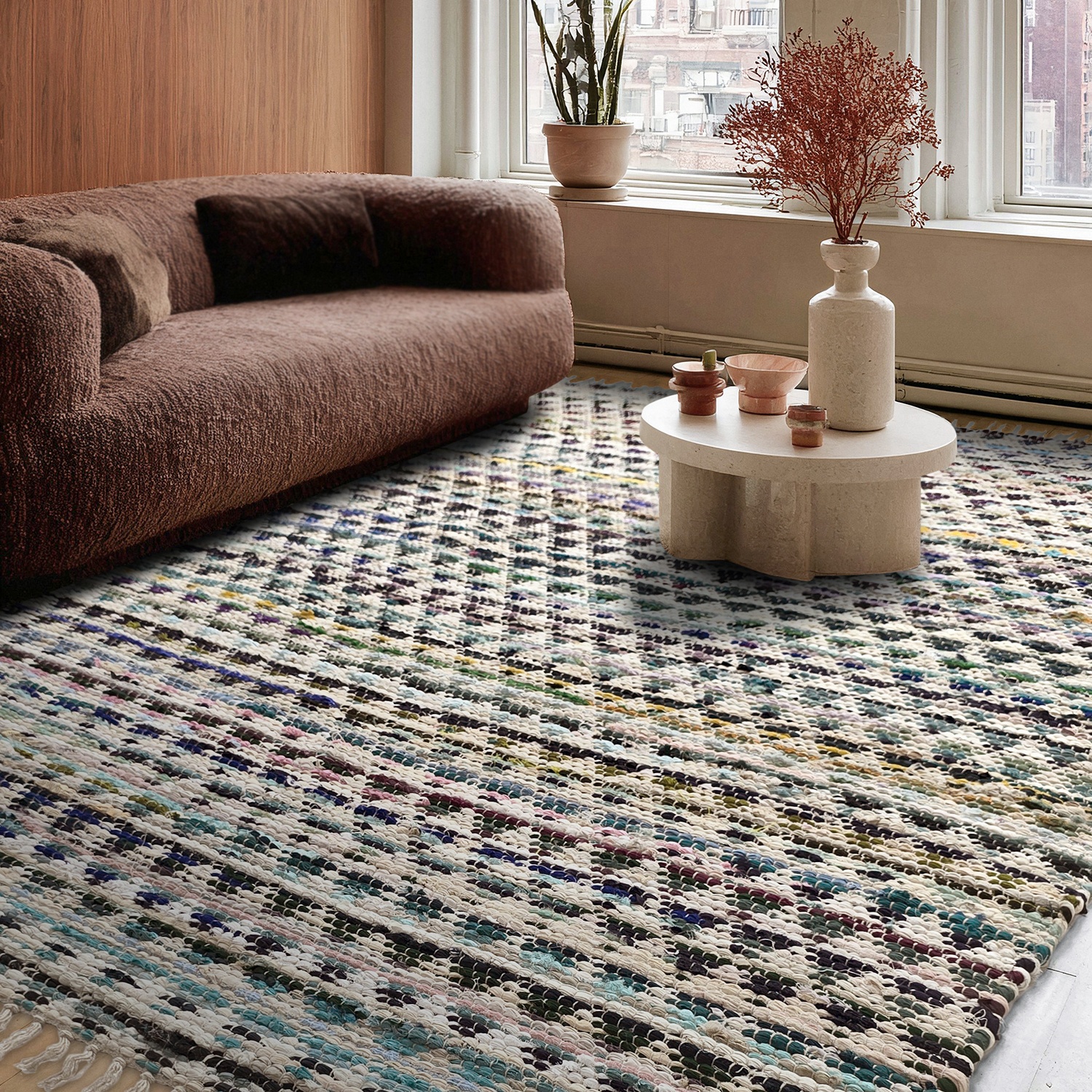 Alfombra de trapo 'Lindby' - Multicolor/azul
